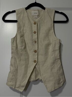 Wilfred Aritzia Regal 100% Linen Vest Beige Cream Size 00 Quiet Luxury Minimal